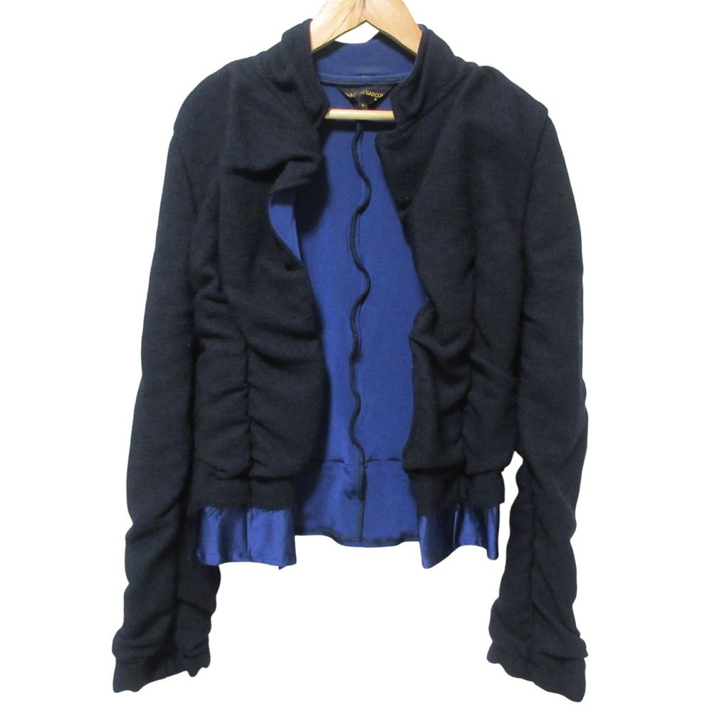 クリーニング済 AD1999 COMME des GARCONS コムデギャルソン シャーリングレイヤードニットジャケット M ネイビー ブルー レディース 古着