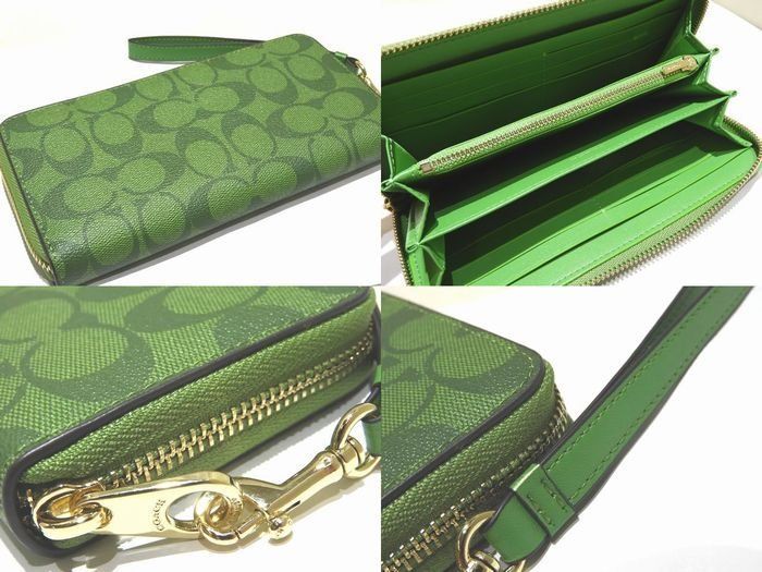 美品 COACH コーチ リスト付き ラウンドファスナー 長財布