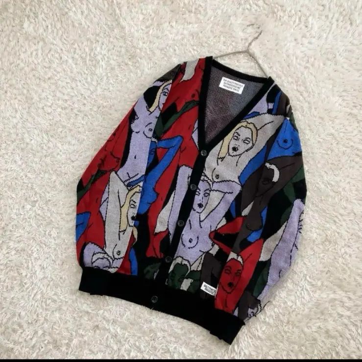 ワコマリア 天国東京百女柄図 ニット ジャガード カーディガン サイズM