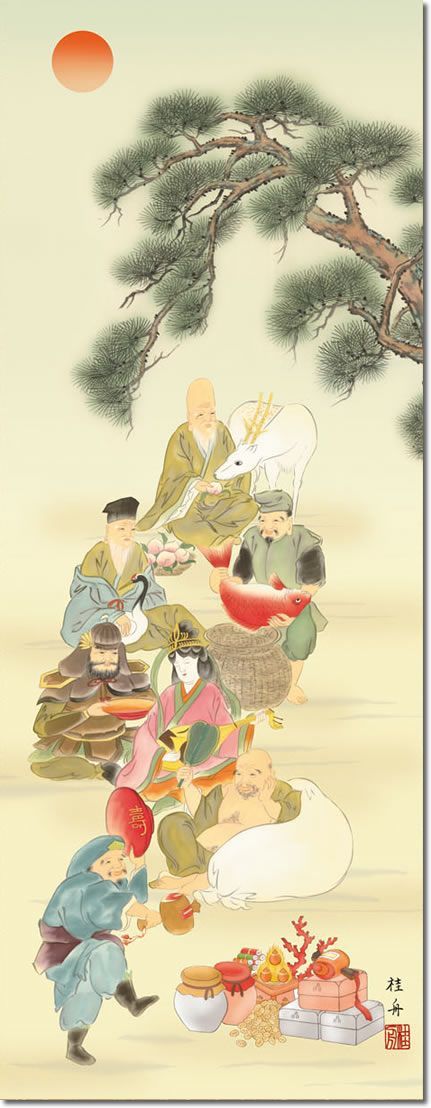七福神の掛け軸 楽天市場】七福神 掛軸 : 襖（ふすま）・掛け軸屋 和紙苑