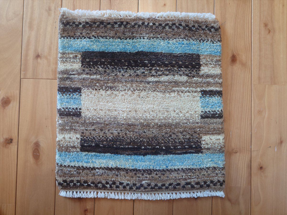 ガゼニ ギャッベ トルクマン族 ミニマット ラグ 40x38㎝ BD803 Gray 水色