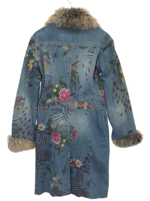 KENZO ケンゾー フラワーペイントデニムファーコート インディゴブルー