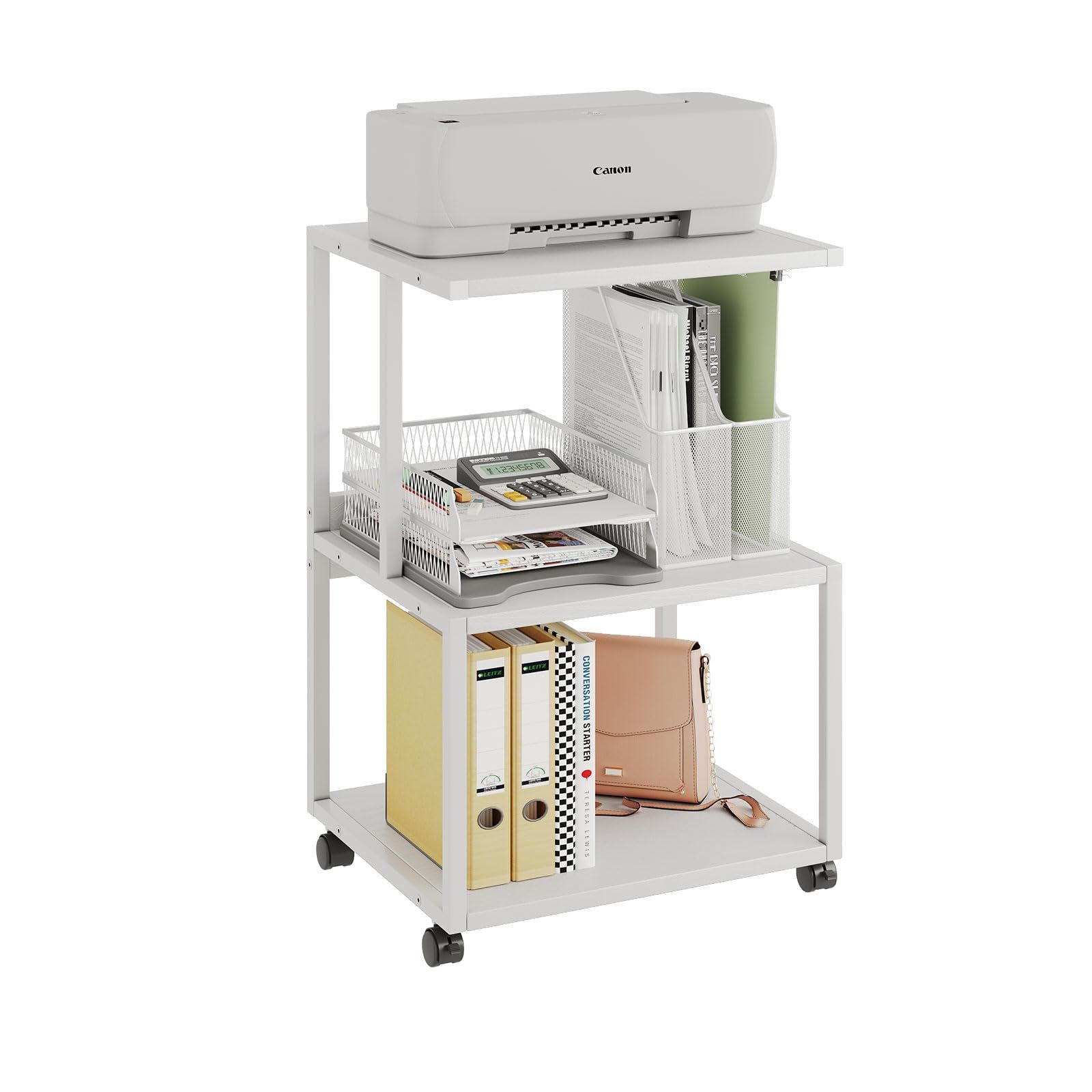 PJC-7002-WH 引出し付き プリンター台 プリンターワゴン プリンターラック キャスター付きデスクの下に収納 PJC-7002-WH 引出し付き プリンター台 プリンターワゴン プリンター