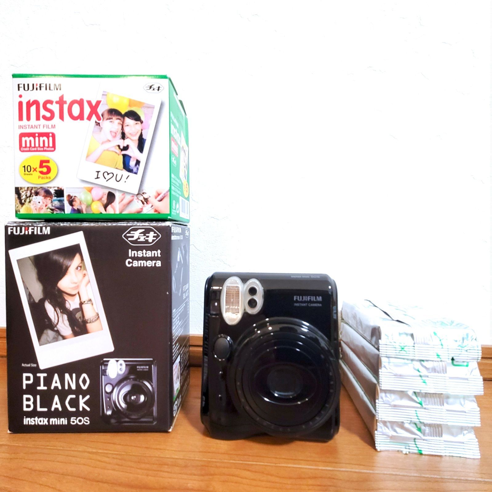 中古】 チェキ フィルムセット ピアノブラック instax mini 50s - T