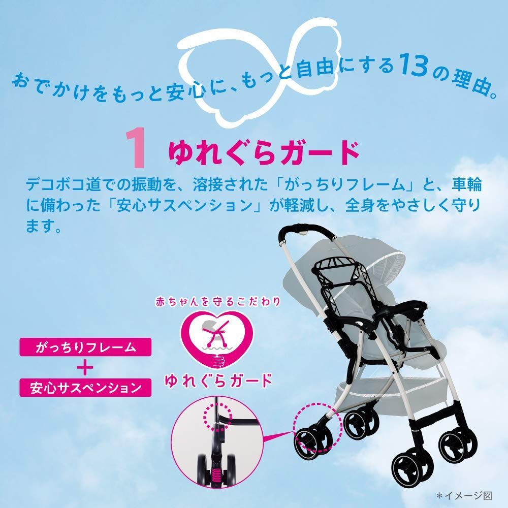 【人気商品】AC LuxunaAir ラクーナエアー AC マリンボーダーNV 軽量オート4輪両対面ベビーカー 1か月~ 付き Apricaアップリカ  2089771