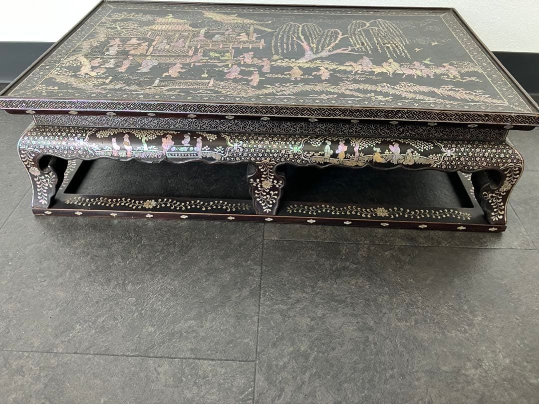 値下げ！時代 総螺鈿細工 人物 長方平卓 花台 飾台 香炉台 木製 漆芸