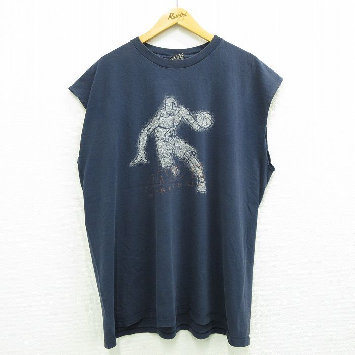 XL/古着 AND1 ビンテージ ノースリーブ Tシャツ メンズ 90s バスケットボール 大きいサイズ コットン クルーネック 紺 ネイビー spe 23jul1