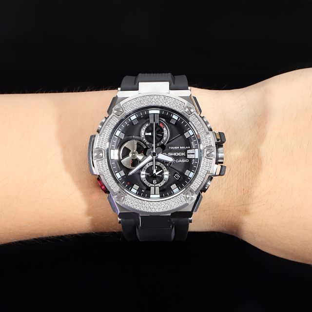 G-SHOCK GST B100 ラバーバンド シルバー CZダイヤ