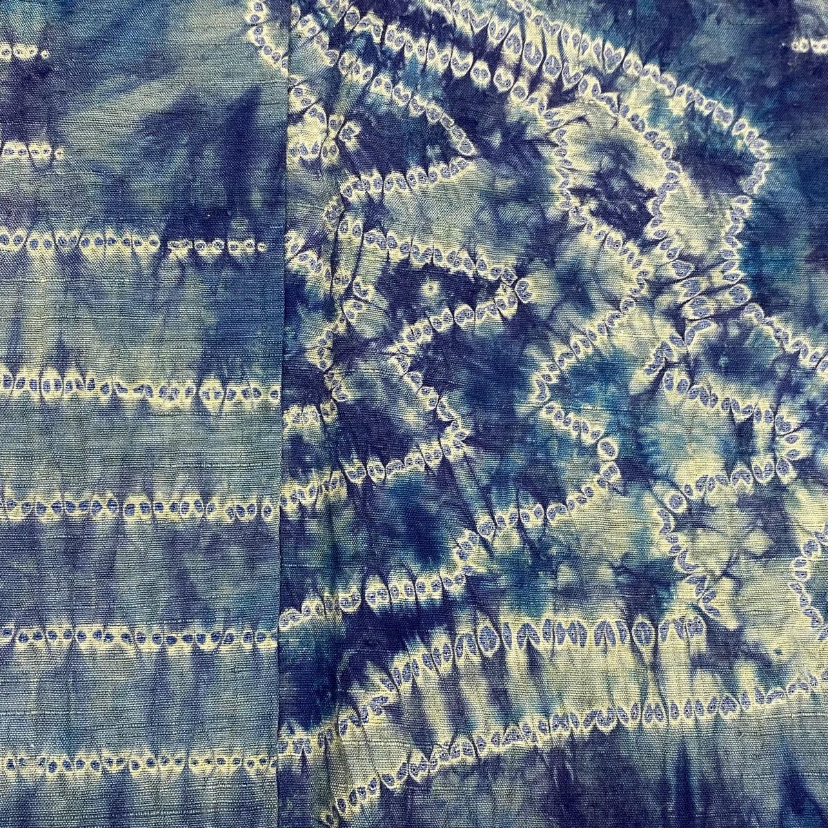 小紋 身丈151cm 裄丈63.5cm S 袷 紬地 幾何学模様 絞り 藍色 正絹 名品  