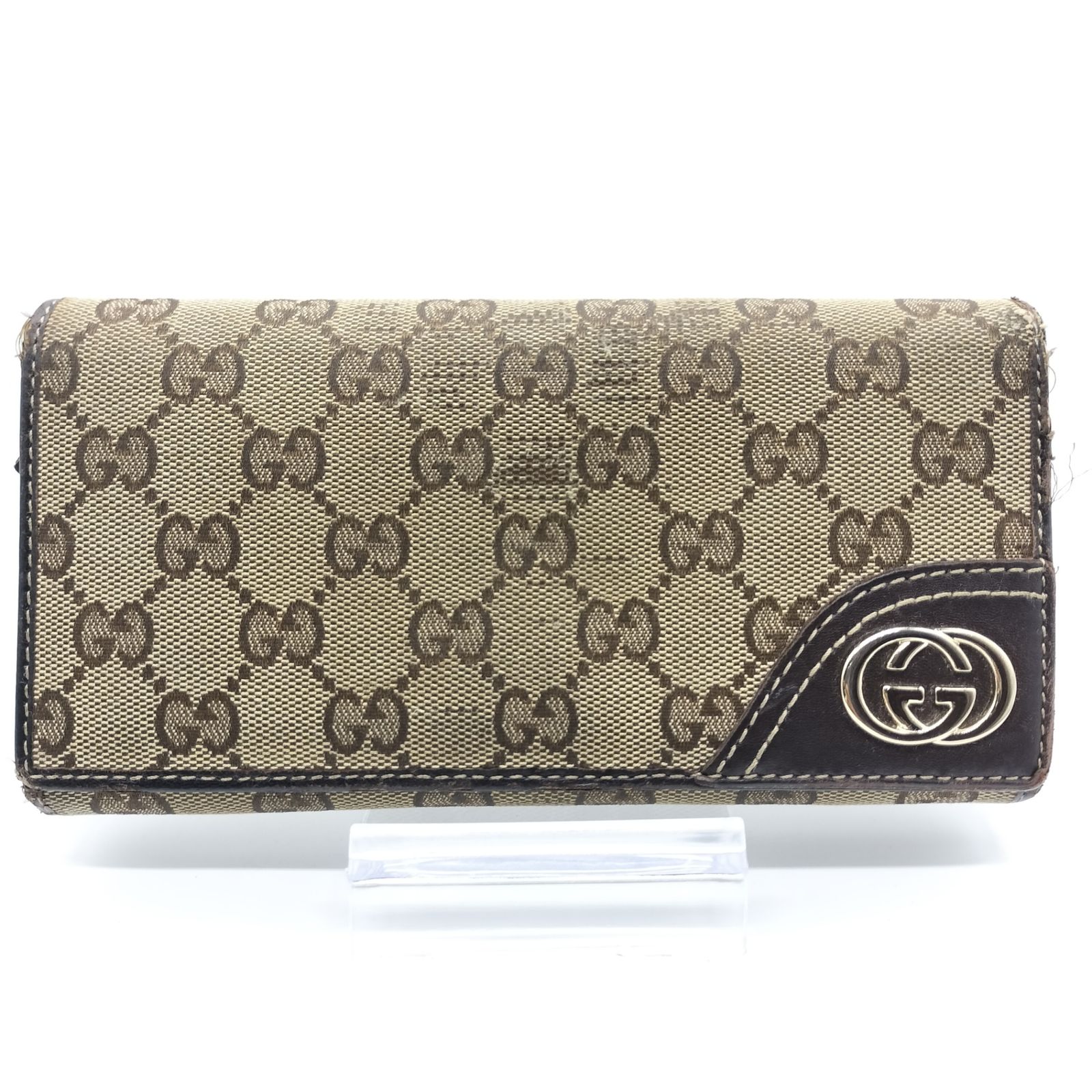 GUCCI グッチ GG柄 二つ折り 長財布 キャンバス レザー ブラウン Gucci グッチ 長財布 二つ折り財布 GG柄 キャンバス レザー