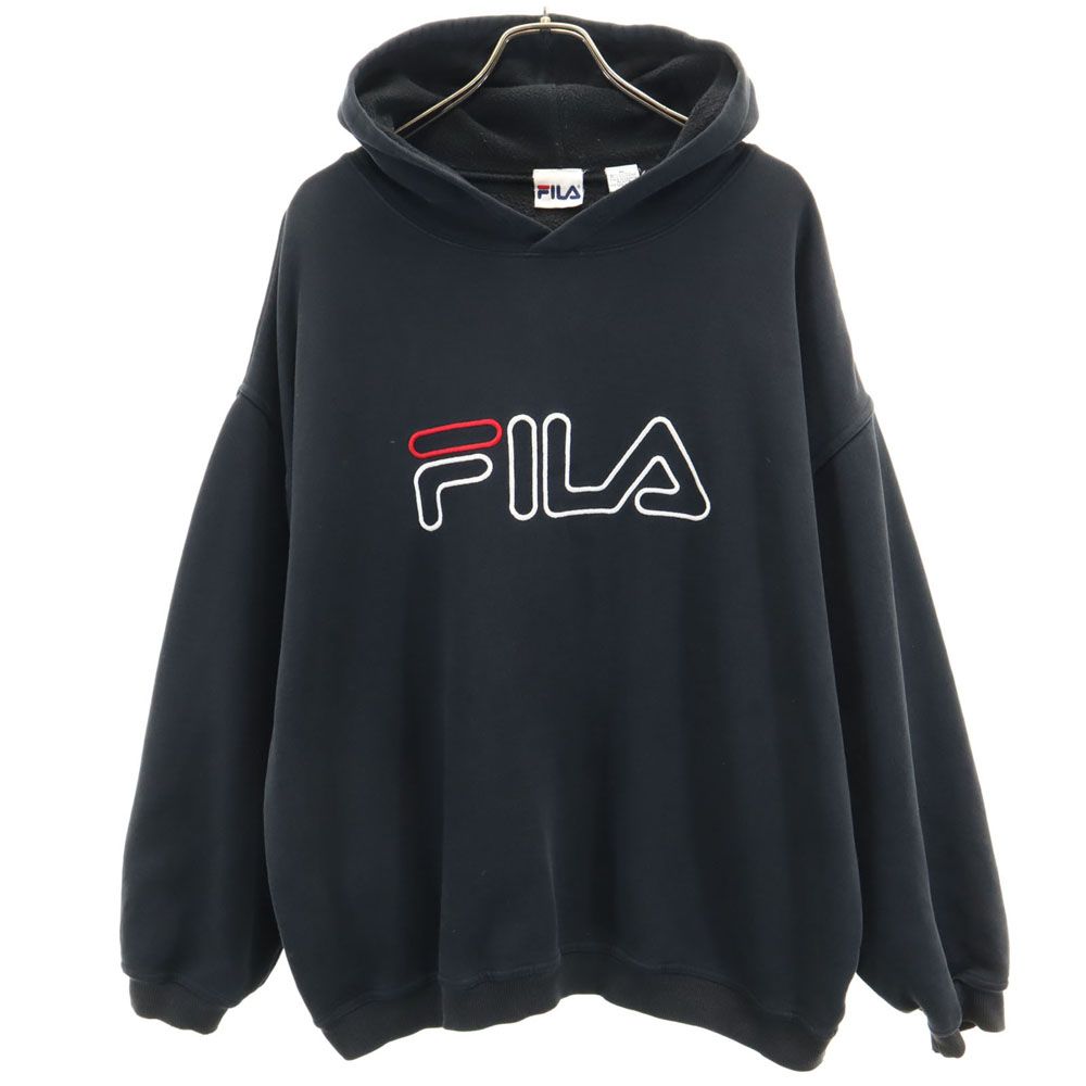 FILA フィラ 90s カナダ製 オールド 長袖 スウェットパーカー XL ブラック メンズ 古着