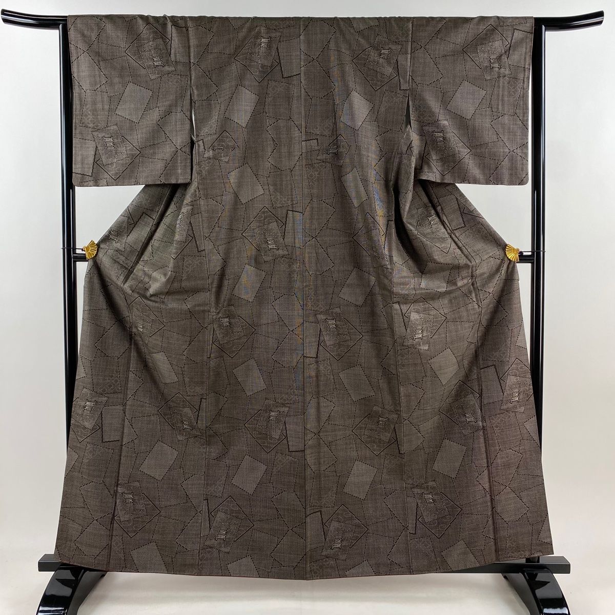 大島紬 身丈161.5cm 裄丈64cm M 袷 純泥染 証紙 色紙 城 焦茶色 正絹