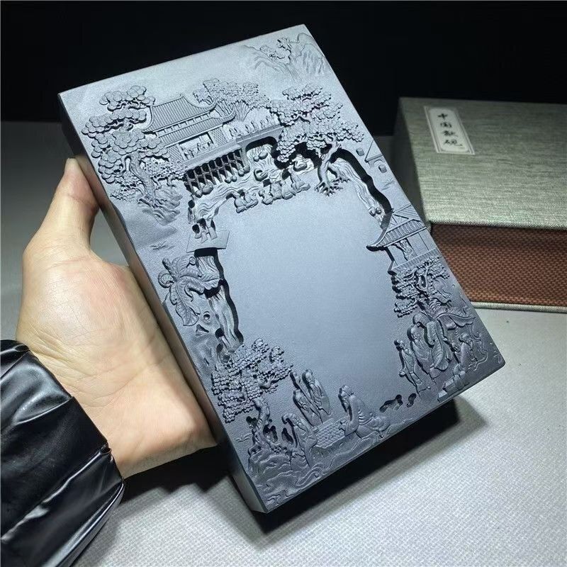 硯 中国無形文化遺産端硯天然老坑原石彫刻歙硯黒竜尾
