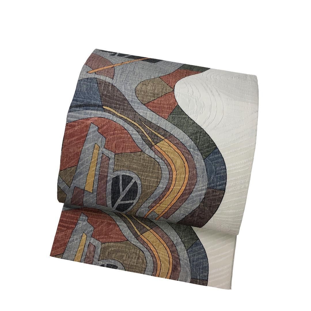 袋帯 鵬翔 博多織唯一の後染 抽象模様 胡粉色 O-5620