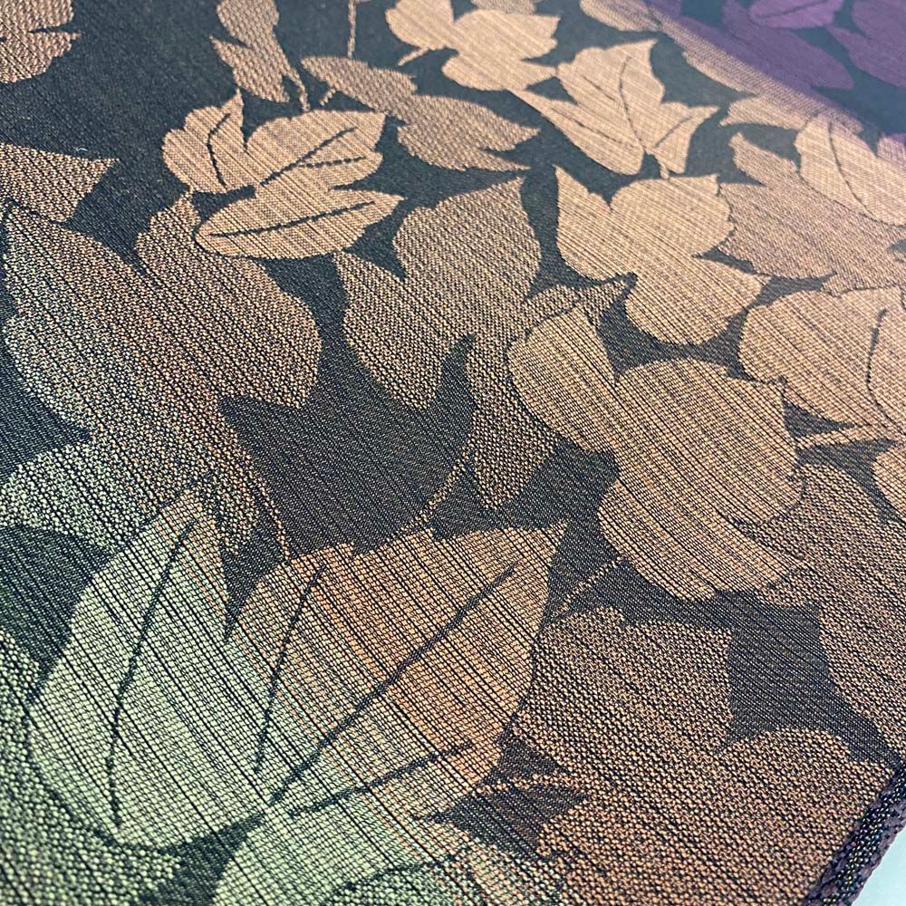 洒落帯 しゃれ帯 緑 黄色 紫 両面 全通 中古 カジュアル リサイクル帯  