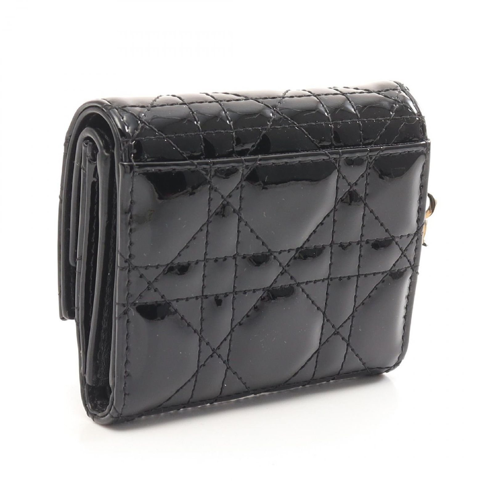 ディオール Dior 三つ折り財布 ロータス カナージュ ブラック パテント 