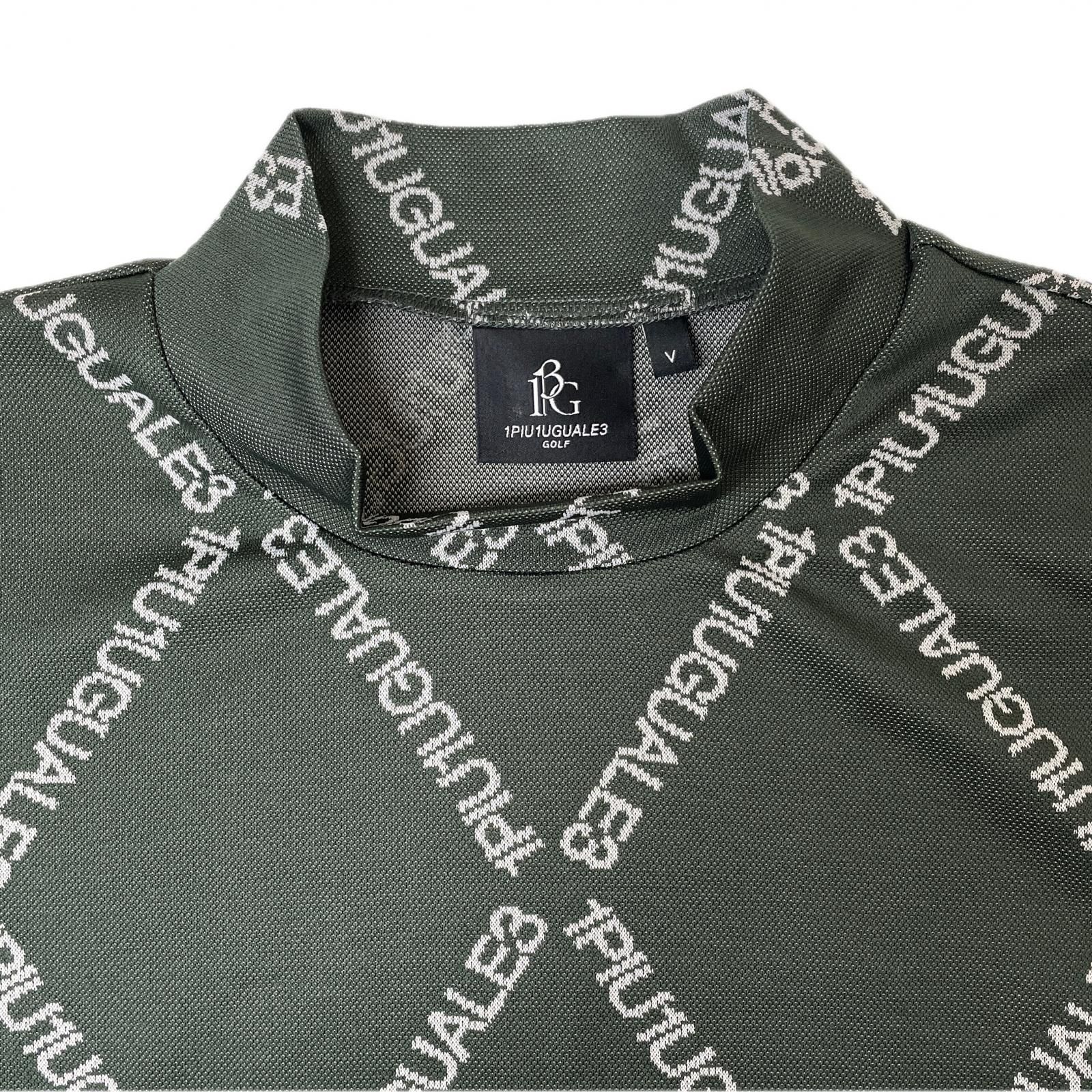 メンズ ウノピュウノウグァーレトレ 1piu1uguale3 半袖シャツ 5 L 緑系 総ロゴ柄 モックネック LLC-HASEGAWATOSO_COM