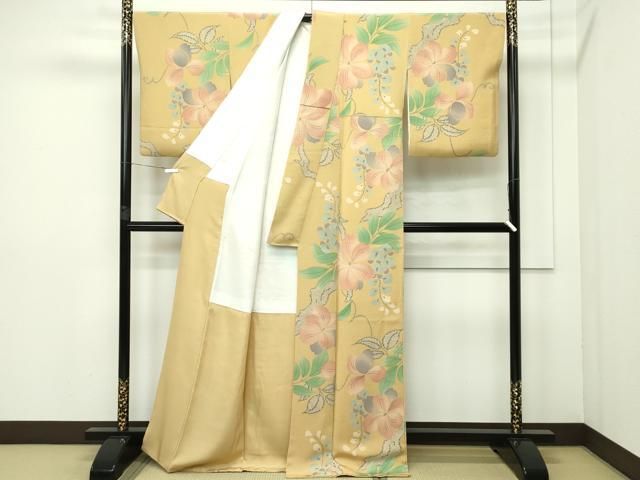 平和屋本店■極上　摺型友禅　京都　多ち花　小紋　花唐草鹿の子文　鬼しぼ縮緬　逸品　CZAA2308s5 平和屋本店□極上 摺型友禅 京都 多ち花 小紋 花唐草鹿の子文 鬼しぼ