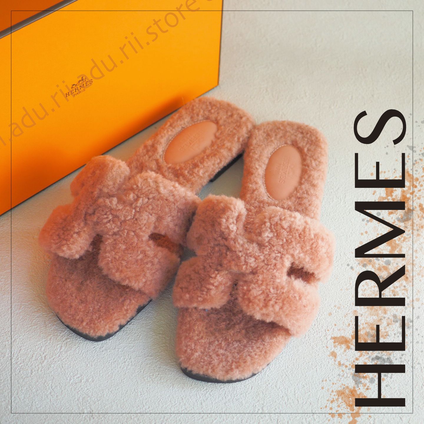 未使用極美品☆ エルメス HERMES オラン Oran ムートン サンダル Rose