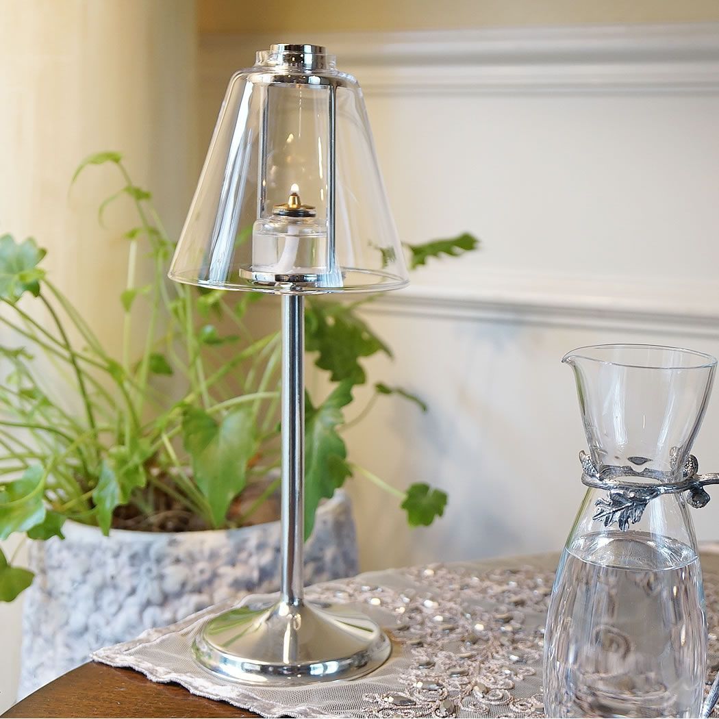 テーブルウェア AJ ピューター製 ティーキャンドルスタンド ガラスシェード Ｓ オイルランプM付 キャンドルスタンド ガラス＆ピューター 錫 スズ 輸入食器