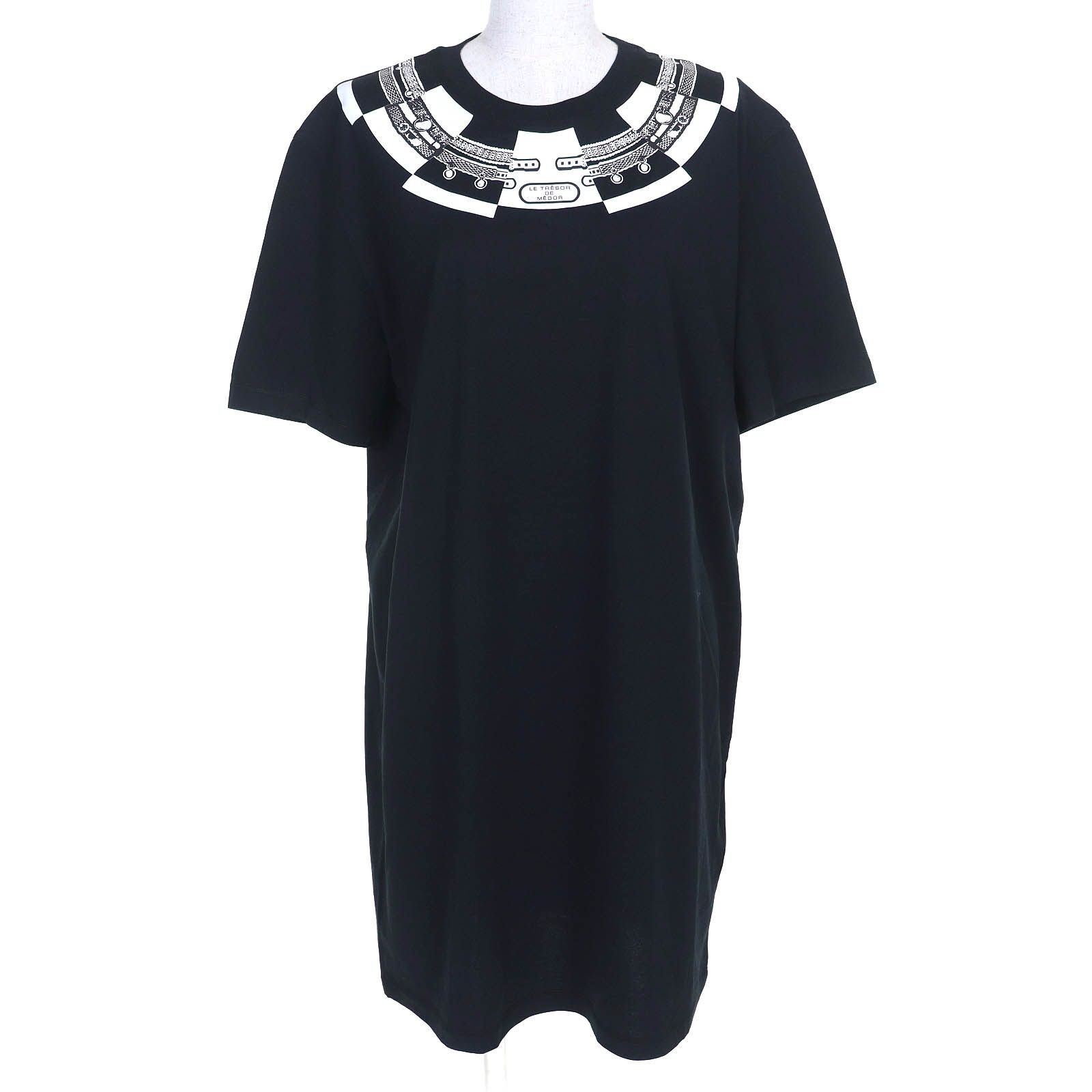 ♥品△HERMES エルメス 22AW 2H4511DU Le Tresor de Medor トレゾール ドゥ メドール コットン100％ クルーネック 半袖 ワンピース ブラック 42 フランス製 正規品 レディース
