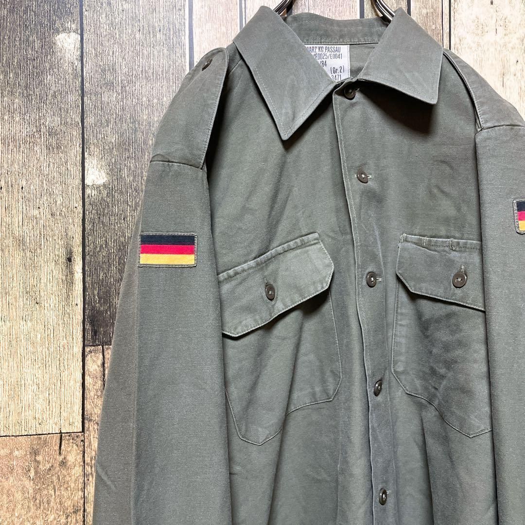 ドイツ製》german army30 緑☆モールスキンジャケット L 刺繍ロゴ