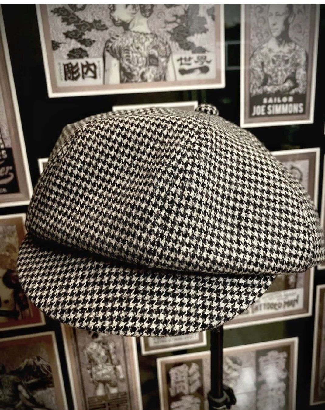 ● Unknown BROTHERS アンノウン ブラザーズ × Brownie Caps 森製作所 Houndstooth Casquette 千鳥格子柄 キャスケット ヴィンテージ生地使用 帽子 キャップ ハット ハンチング Ｌ