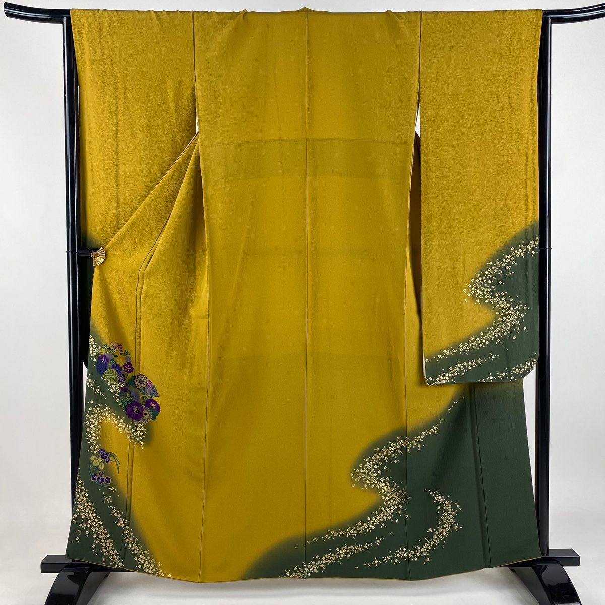 振袖 身丈160cm 裄丈65.5cm M 袷 鈴乃屋 花丸文 小花 金彩 ぼかし 黄土色 正絹 名品