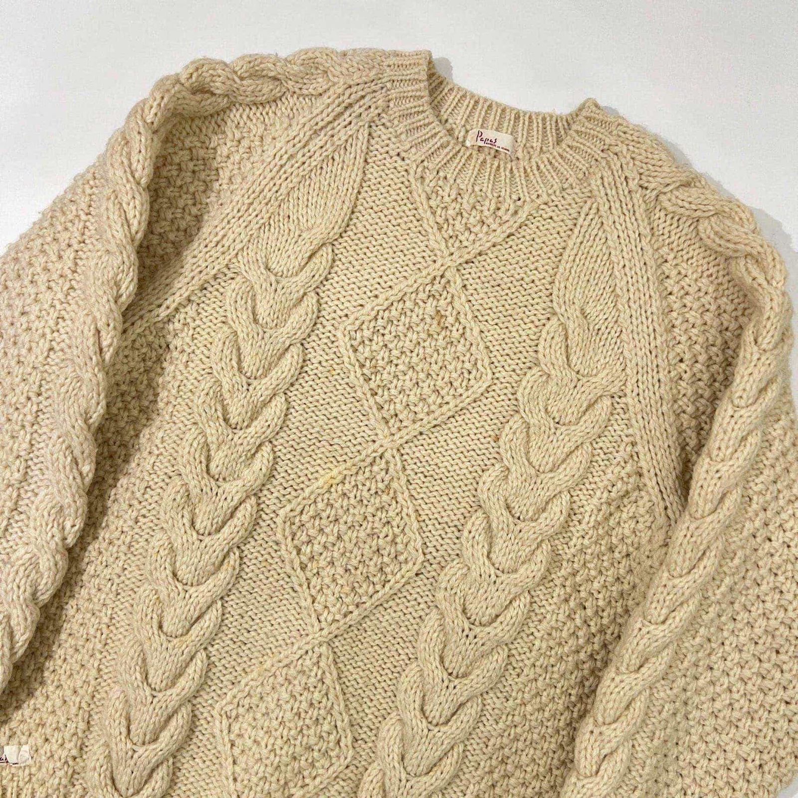 PAPAS パパス ハンドニット フィッシャーマンセーター アイボリー