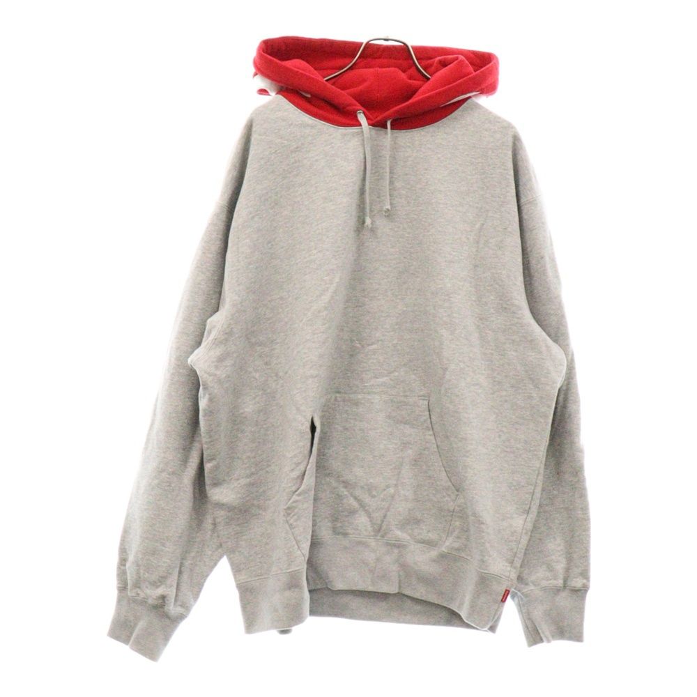 SUPREME (シュプリーム) 21AW Contrast Hooded Sweatshirt フードロゴコントラストフーデッドスウェットシャツ プルオーバー パーカー レッド/グレー