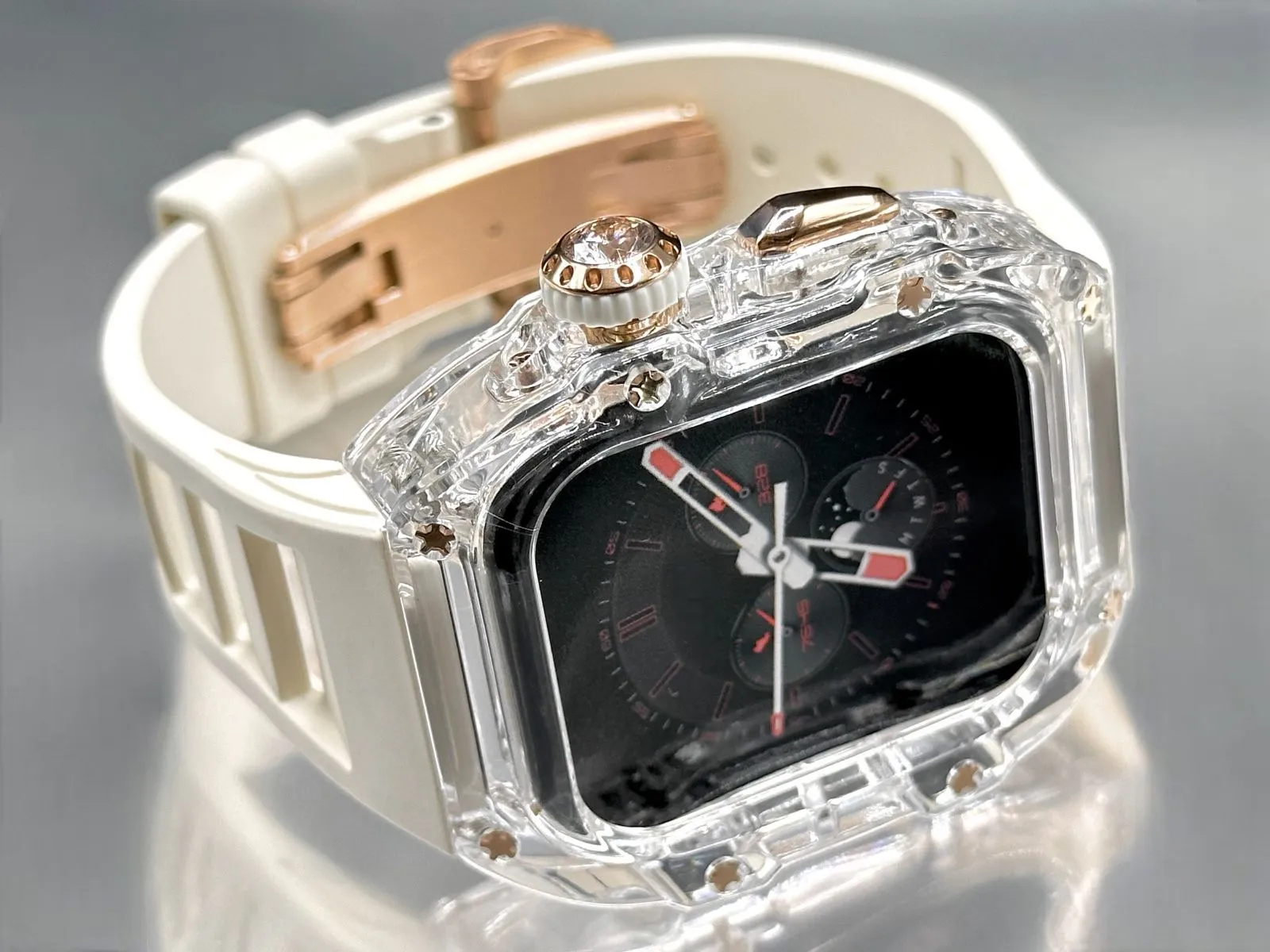 S6☆Apple Watch バンド FKMラバーベルト クリアケース カバー S6☆Apple Watch バンド FKMラバーベルト クリアケース カバー