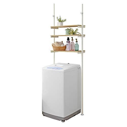 幅70_ナチュラル×ホワイト 萩原 ランドリー収納 洗濯機ラック ランドリー 突っ張り 【高さ無段階調節】 木目調 幅70 ナチュラル×ホワイト KTR-3153WH