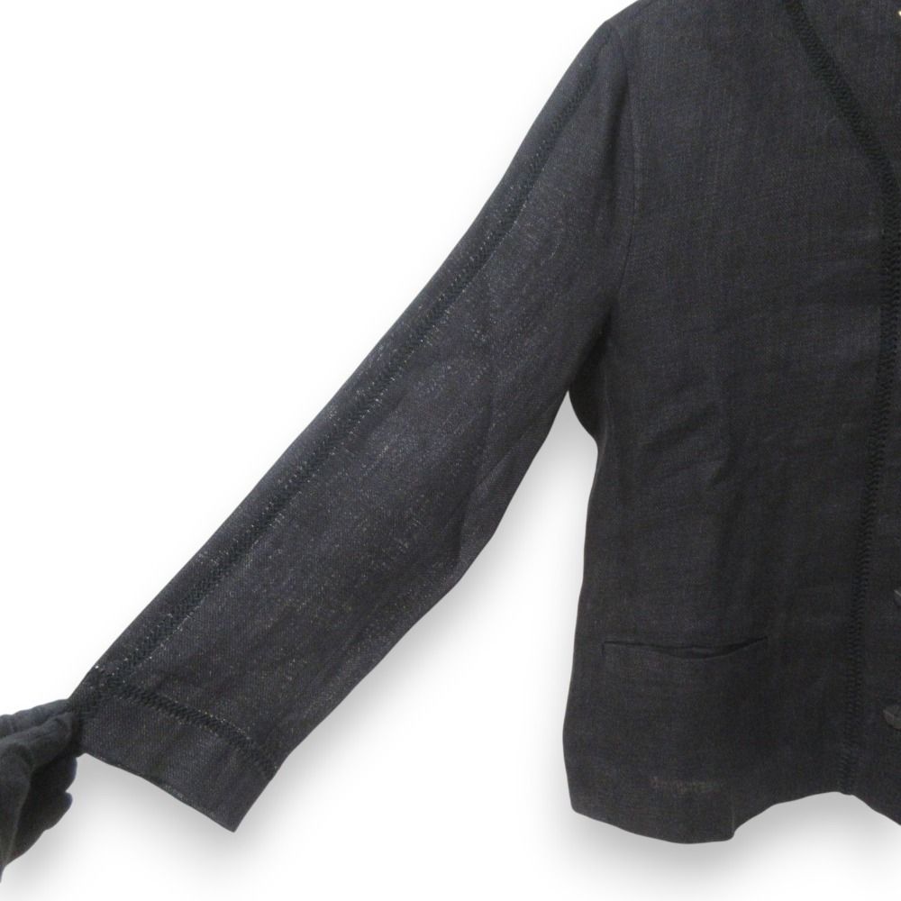 ISSEY MIYAKE - 美品 ISSEY MIYAKE イッセイミヤケ リネン100％ Vネック ノーカラージャケット Mサイズ ブラック レディース 古着 中古 USED 美品 ISSEY MIYAKE イッセイミヤケ リネン100％ Vネック ノー