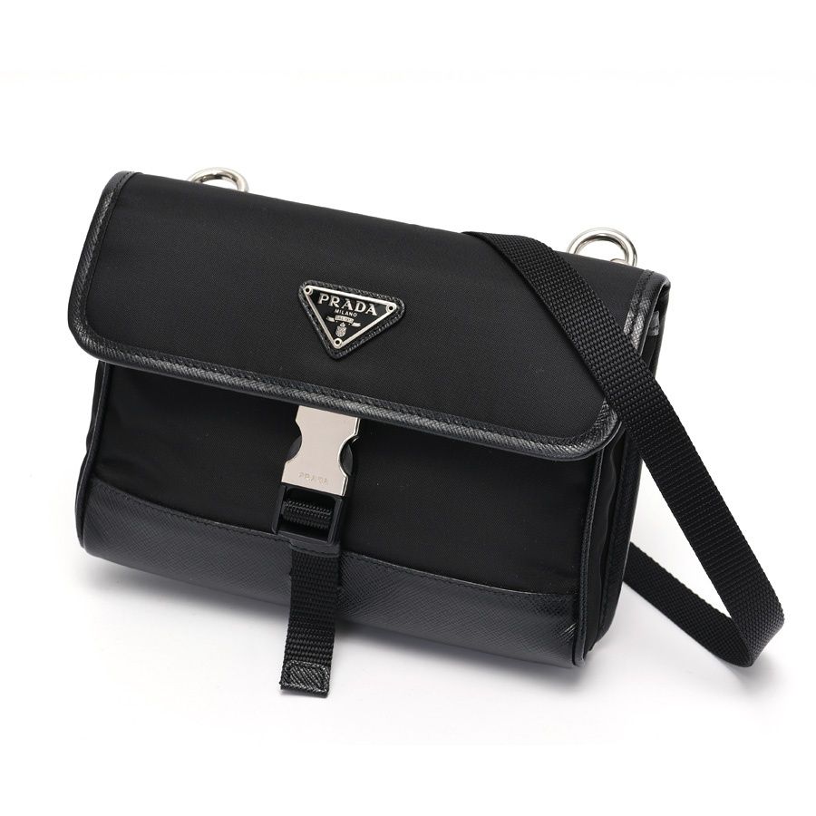 プラダ | PRADA Re-Nylon サフィアーノレザー スマートフォンケース | フォン ホルダー 2ZH108 ナイロン|レザー ブラック 商品番号 K-157903