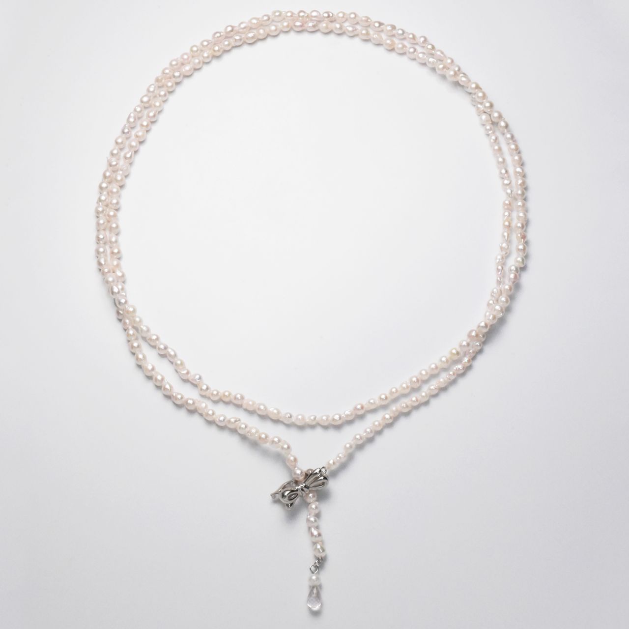 バロックシェイプ あこや真珠3-3.5mm ロングネックレス （ローズ  