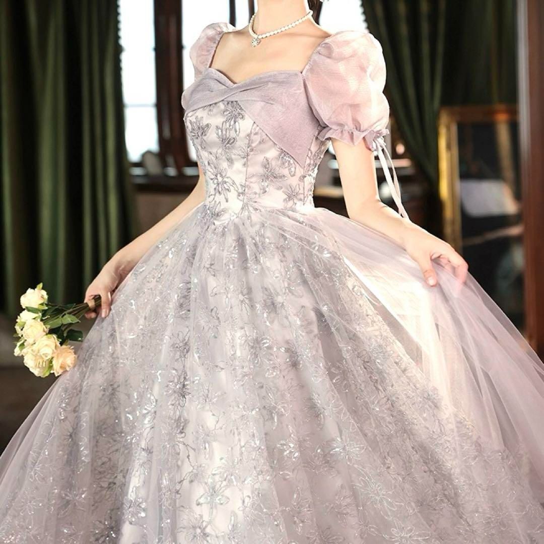 シースルーパフスリーブに花柄のロングイブニングドレス 大人 おとなかわいい スカート モード系ロマンチックドレス クラシカルワンピース