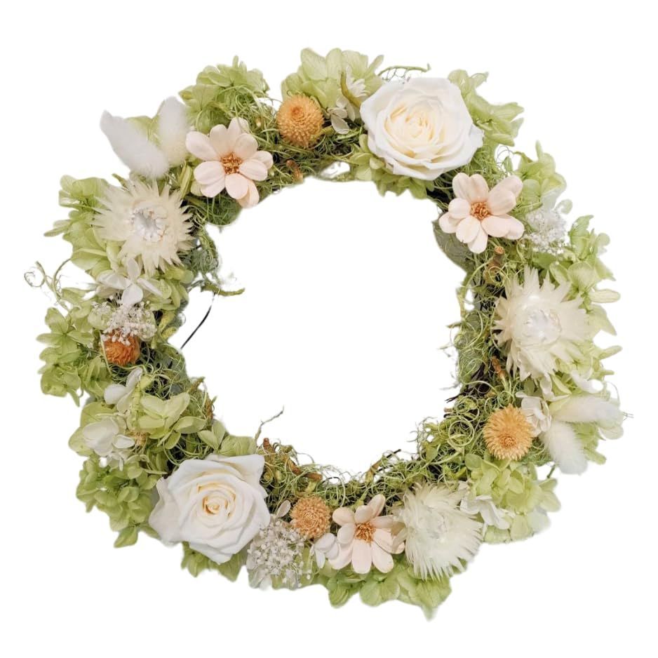 Lulu s ルルズ 爽やかグリーンのナチュラルリース プリザーブドフラワー ドライフラワー スワッグリース ギフト インテリア プレゼント サイズ 直径25cm 爽やかグリーンのナチュラルリース Lulu s-2780