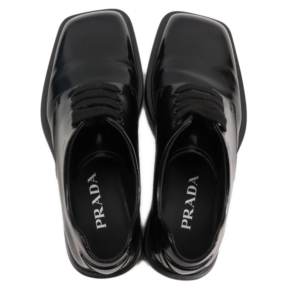 PRADA (プラダ) スクエアトゥ ブラッシュドレザー シューズ