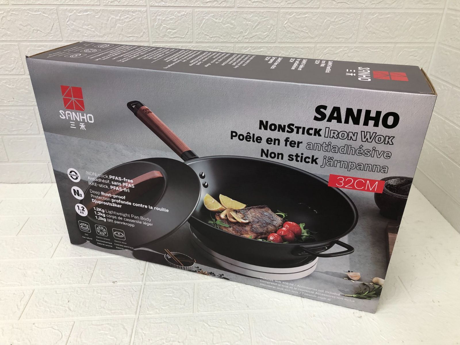 SANHO サンホ 鉄製深型 フライパン 中華鍋 32cm
