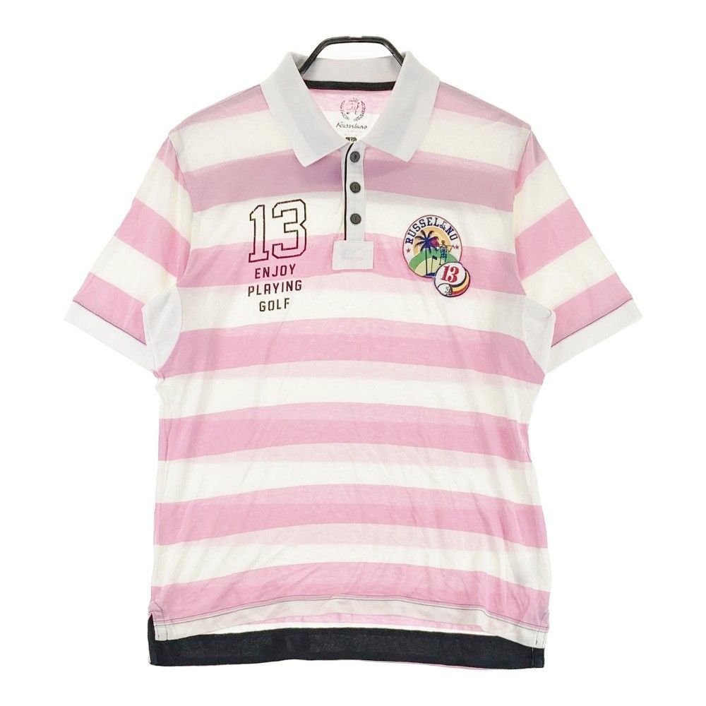 サイズ：L RUSSELUNO ラッセルノ 半袖ポロシャツ ボーダー柄 ピンク系