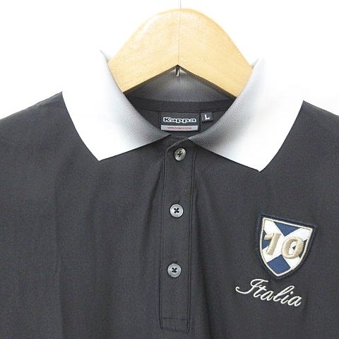 カッパ kappa ゴルフ ポロシャツ シャツ 半袖 ロゴ 刺繍 ワッペン 黒 白 ブラック ホワイト L - メルカリ