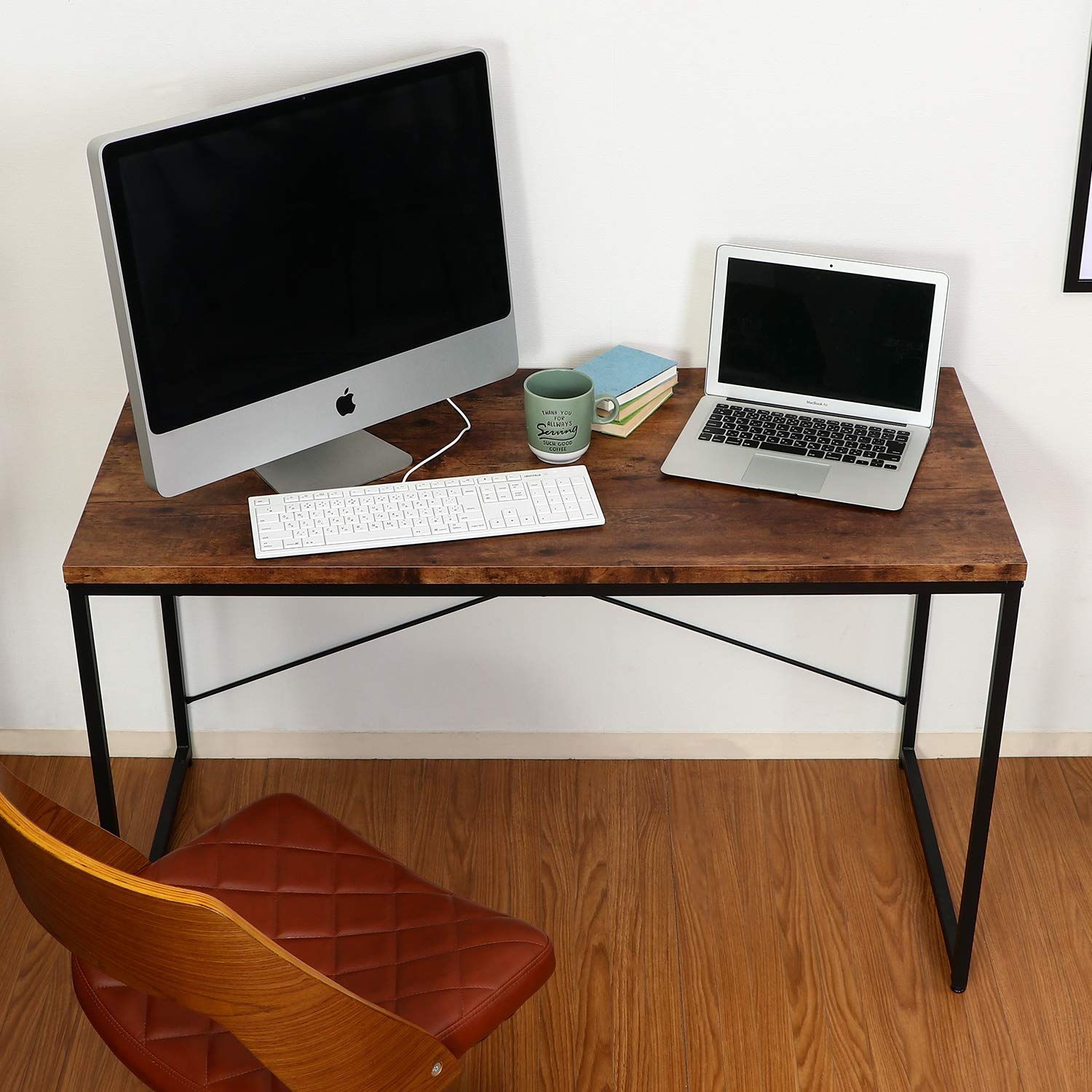 不二貿易 パソコンデスク 勉強机 幅120cm ブラウン ヴィンテージ風 がたつき防止 : 不二貿易 デスク 幅120cm ダークブラウン スマート