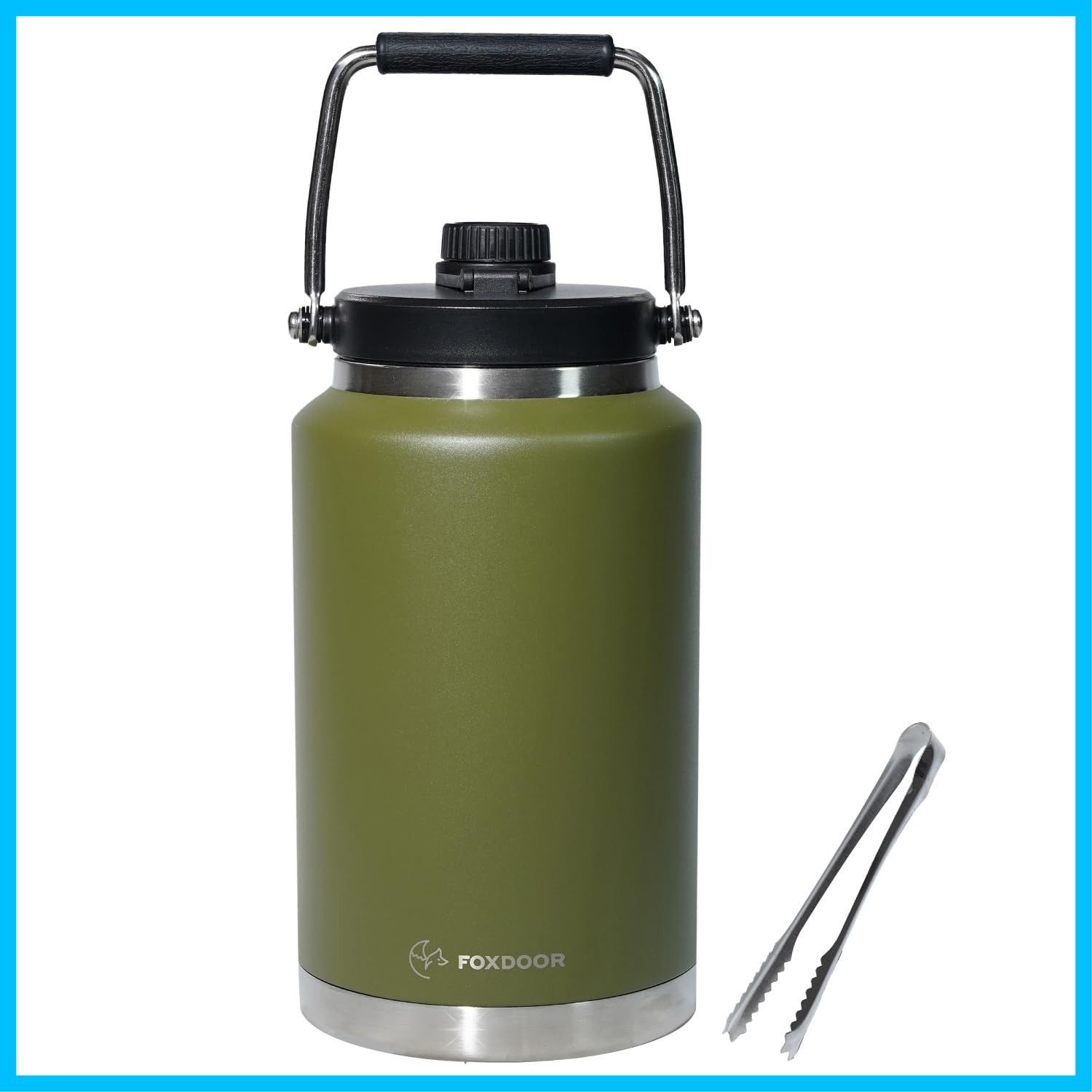 在庫 FOXDOOR アイスジャグ 氷を溶かさない アイスコンテナ 保冷 ＆ 保温 ボトル 大容量 大型 1.9L 3.8L カーキ 保冷ボトル 氷 魔法瓶 お湯 ポット 真空 ステンレス キャンプ アウトドア アイストング付 3.8L