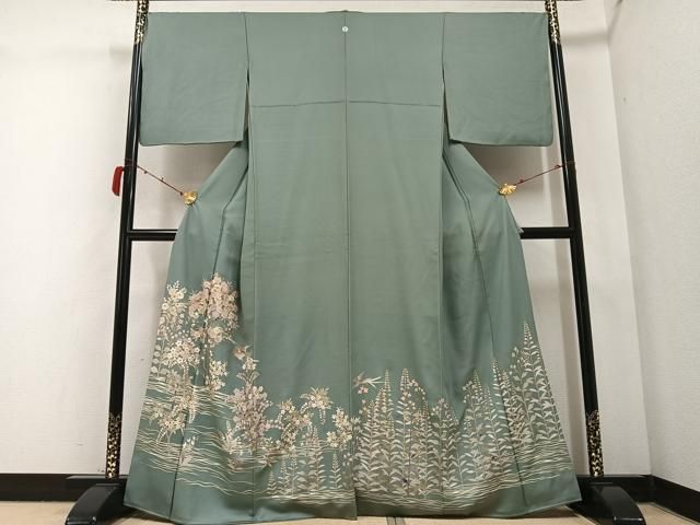 平和屋着物●豪華色留袖 刺繍 鳳凰枝花文 金彩 正絹 AABB6301ph