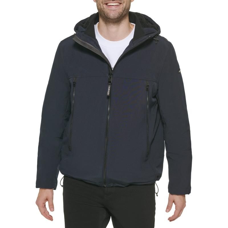 カルバン クライン 中綿ジャケット Faux-Sherpa-Lined Soft-Shell Hooded Jacket CM105270 XL NAVY ネイビー アウター ストレッチ 中綿