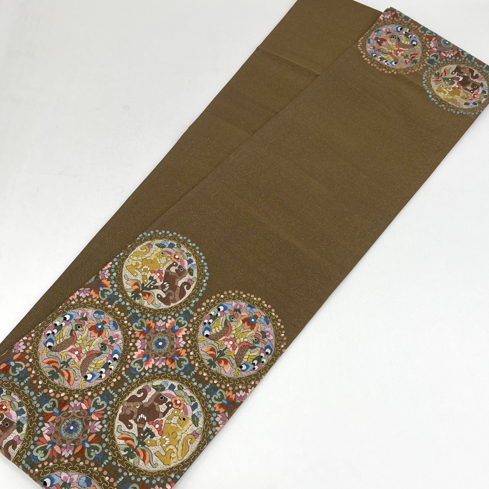 蘇州刺繍 袋帯 鳳凰 鳥 獅子 動物 正絹 お太鼓柄 D041 - メルカリ