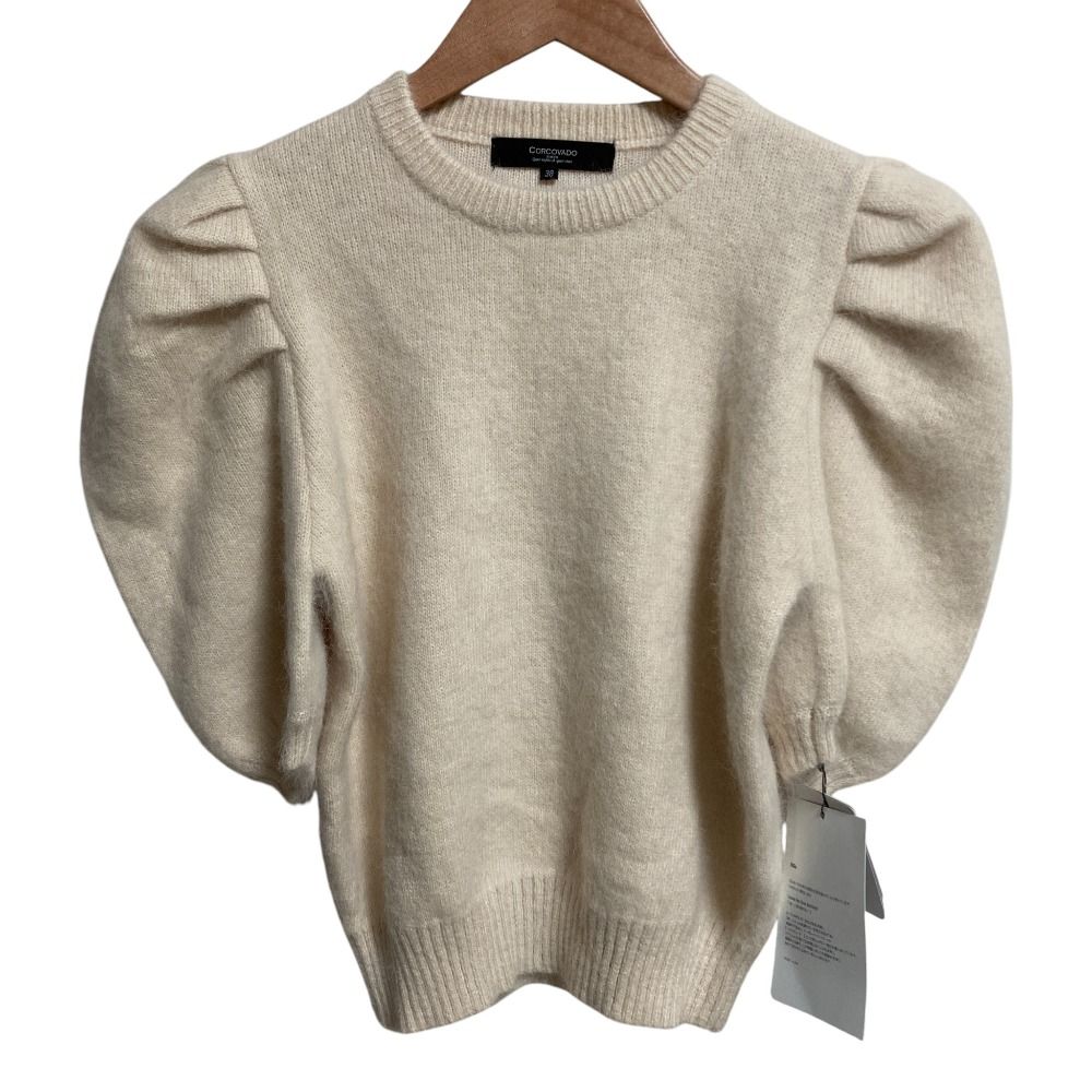 ♥ 24AW CORCOVADO コルコバード アンゴラミンクパフスリーブニット 32-244-0001 サイズ38 アイボリー レディース 古着