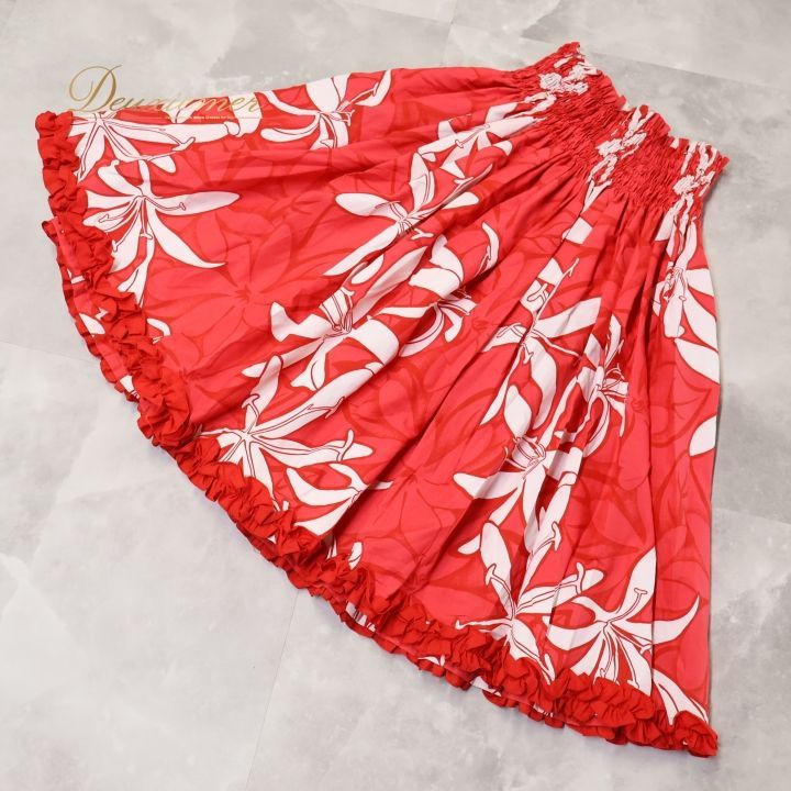 美品 フラダンス衣装】レッド Tahiti Imports パウスカート 花柄