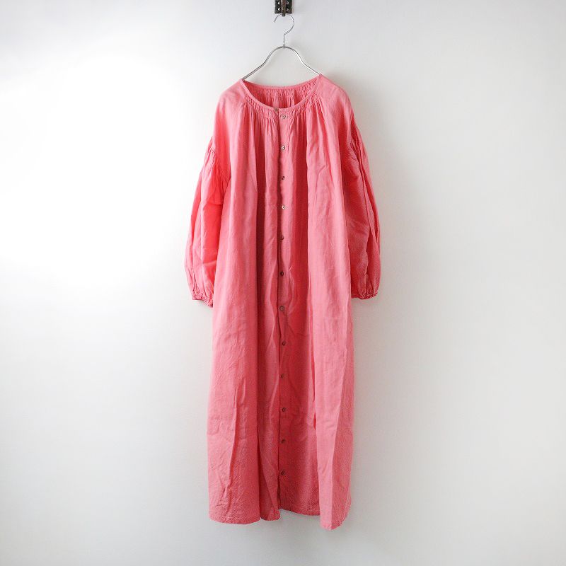 定価34100円 2025SS ネストローブ nest Robe 近江晒しメニーギャザードレス F|ピーチ ピンク ワイドワンピース 2400014322651