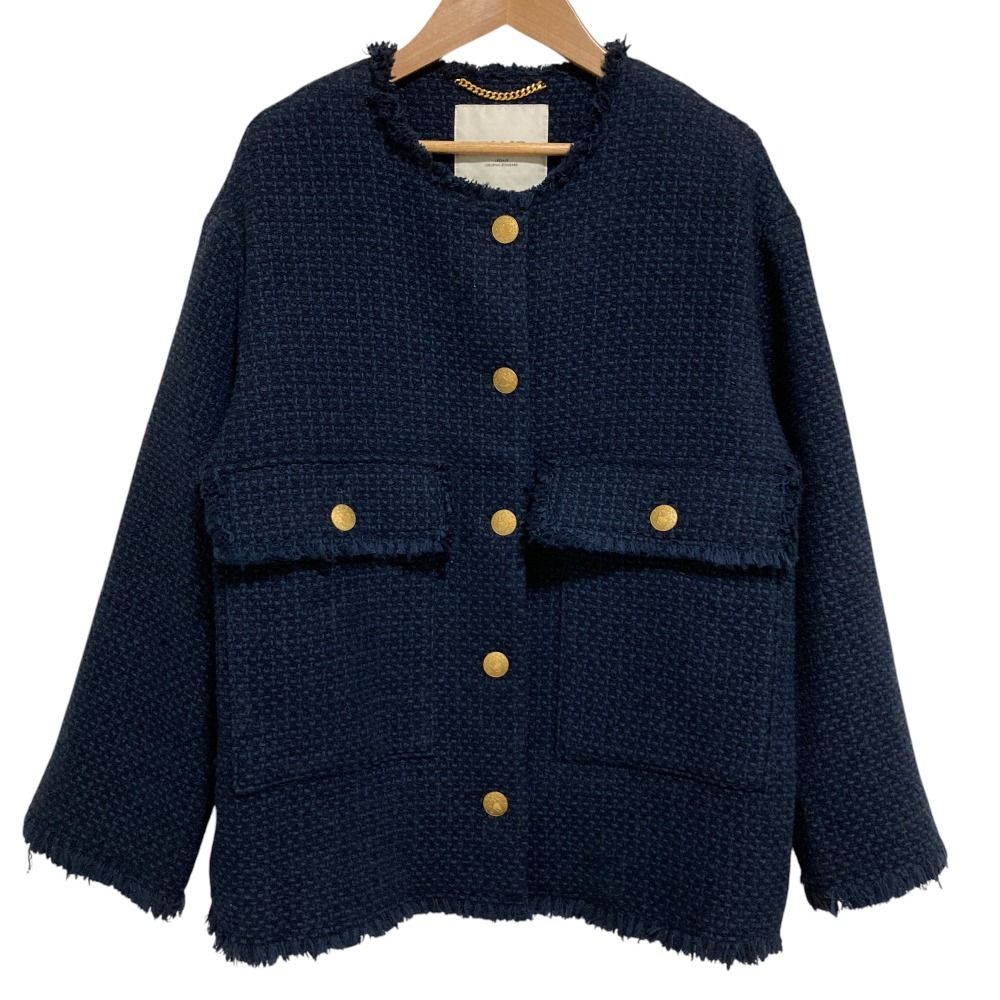 22AW L’ESSAGE JOURNAL STANDARD レサージュ ジャーナルスタンダード GIOLICAツイードワイドジャケット ネイビー レディース 古着